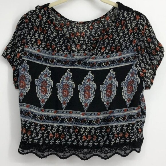 Jaase Australia Boho abstract print cropped short sleeve t-shirt LG - Picture 12 of 12